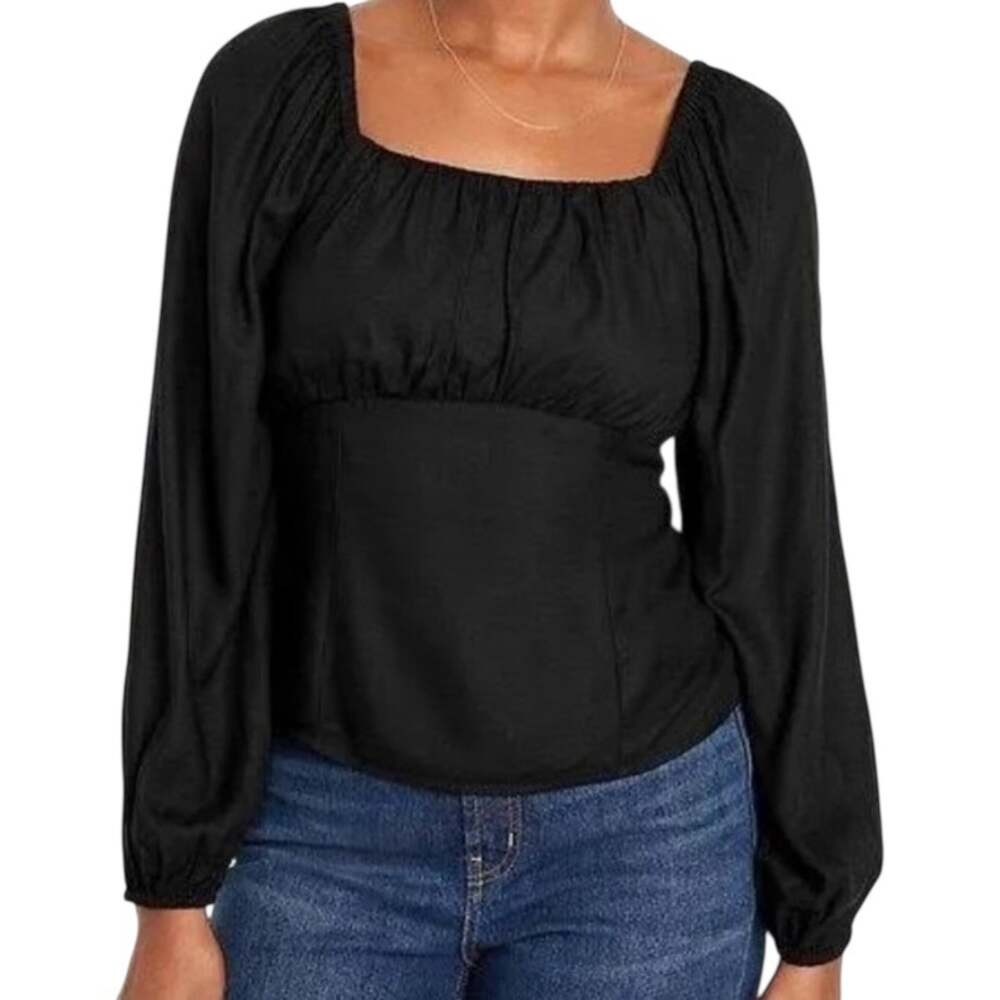 Old Navy Black Milkmaid Top XL Extra Large Square Neck Smocked Babydoll Peasant
